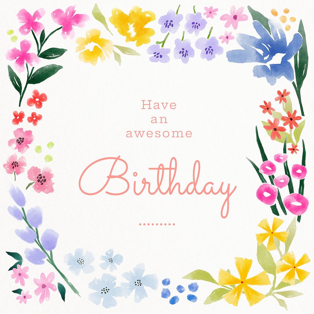Birthday greeting, floral watercolor design