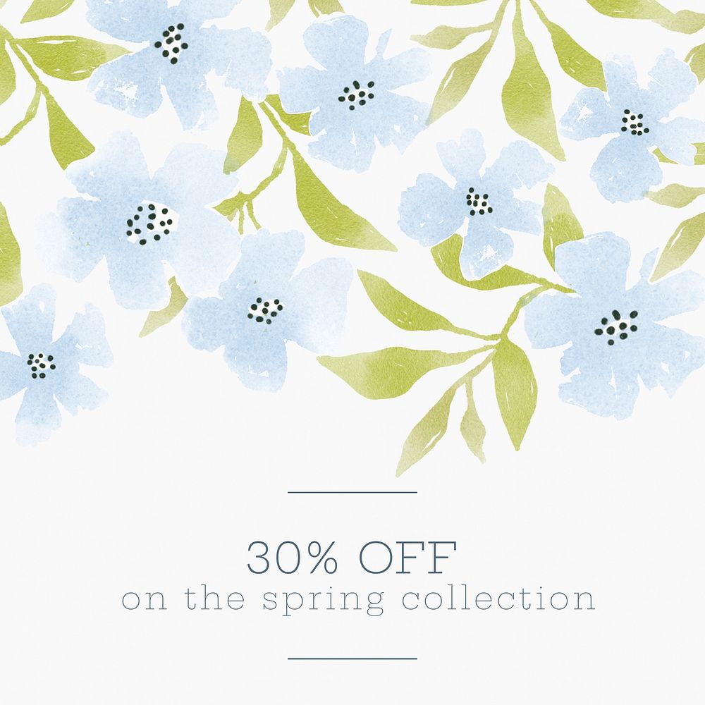 30% off spring sale, floral watercolor design