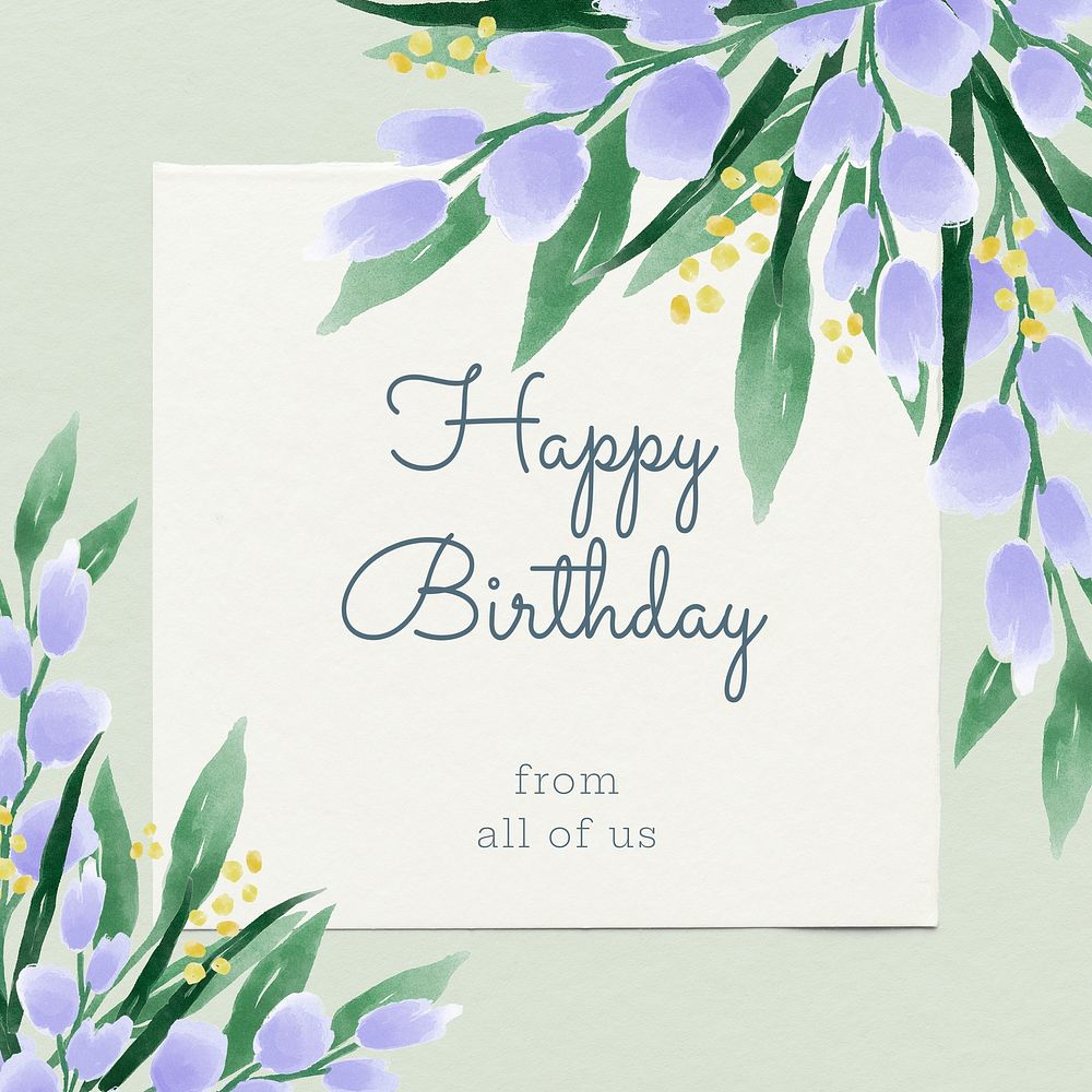 Happy Birthday message, floral watercolor design
