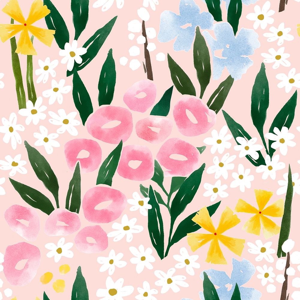 Colorful flowers seamless pattern, watercolor design psd