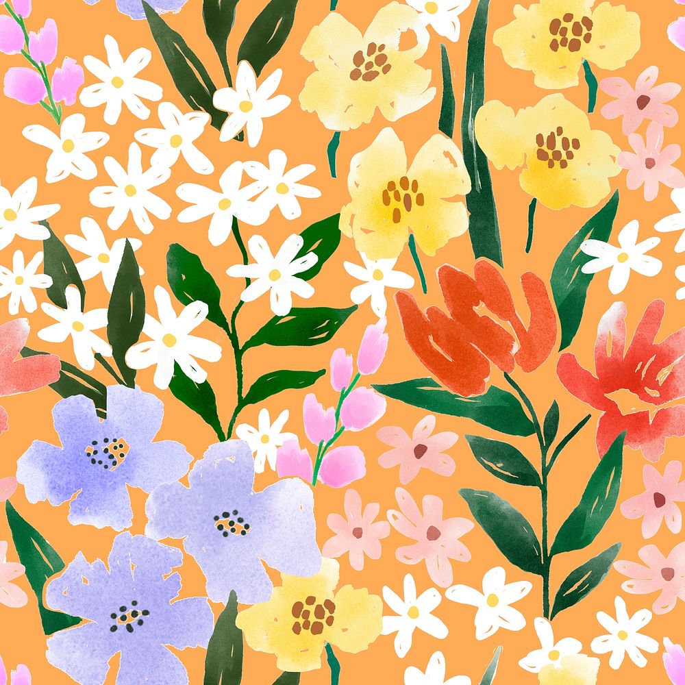 Colorful floral seamless pattern, aesthetic watercolor psd