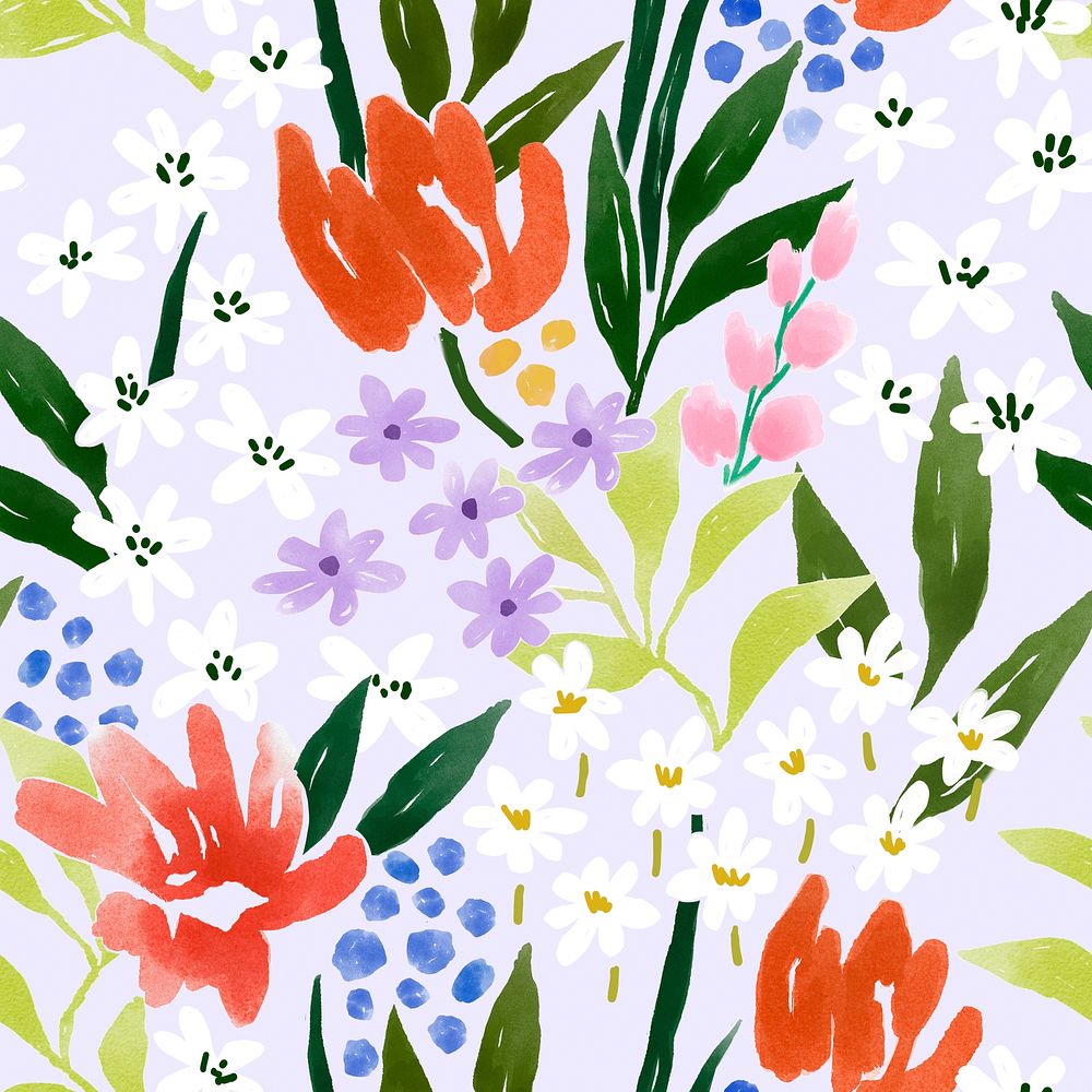 Colorful floral seamless pattern, aesthetic watercolor psd