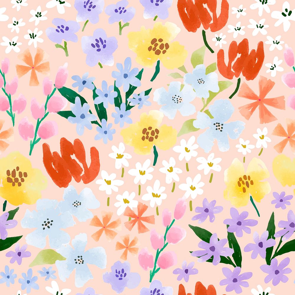 Pink flowers, seamless pattern watercolor vector