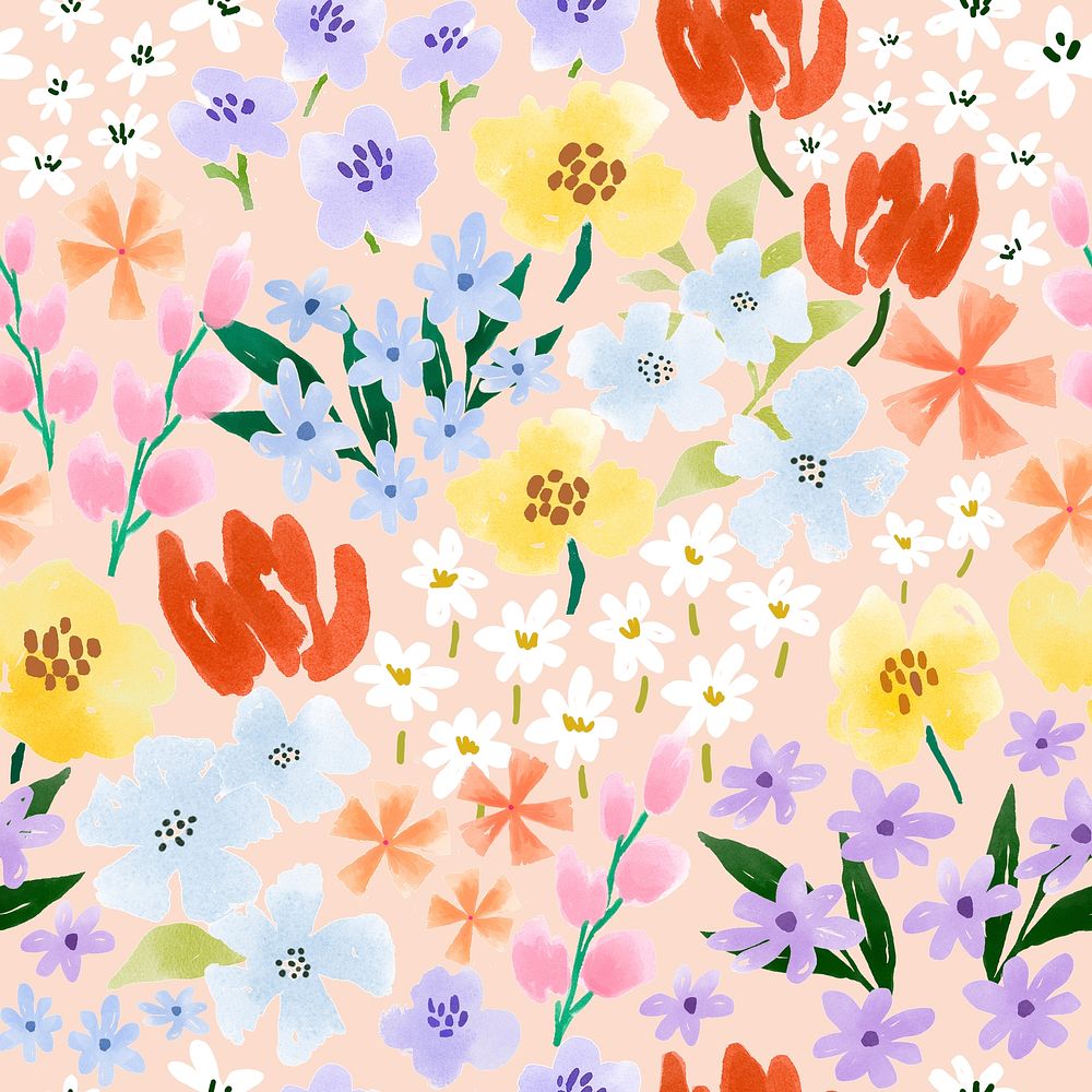 Pastel watercolor flowers seamless pattern psd
