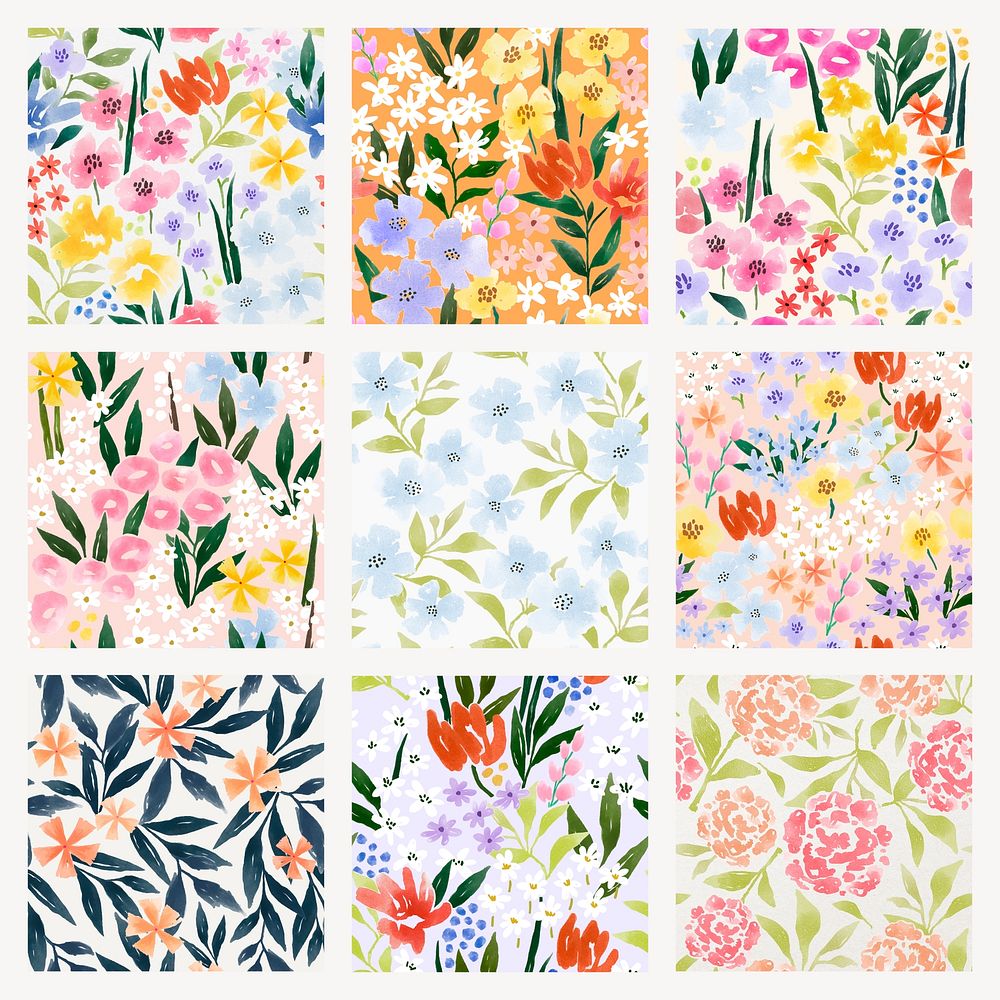 Watercolor flower seamless pattern set psd