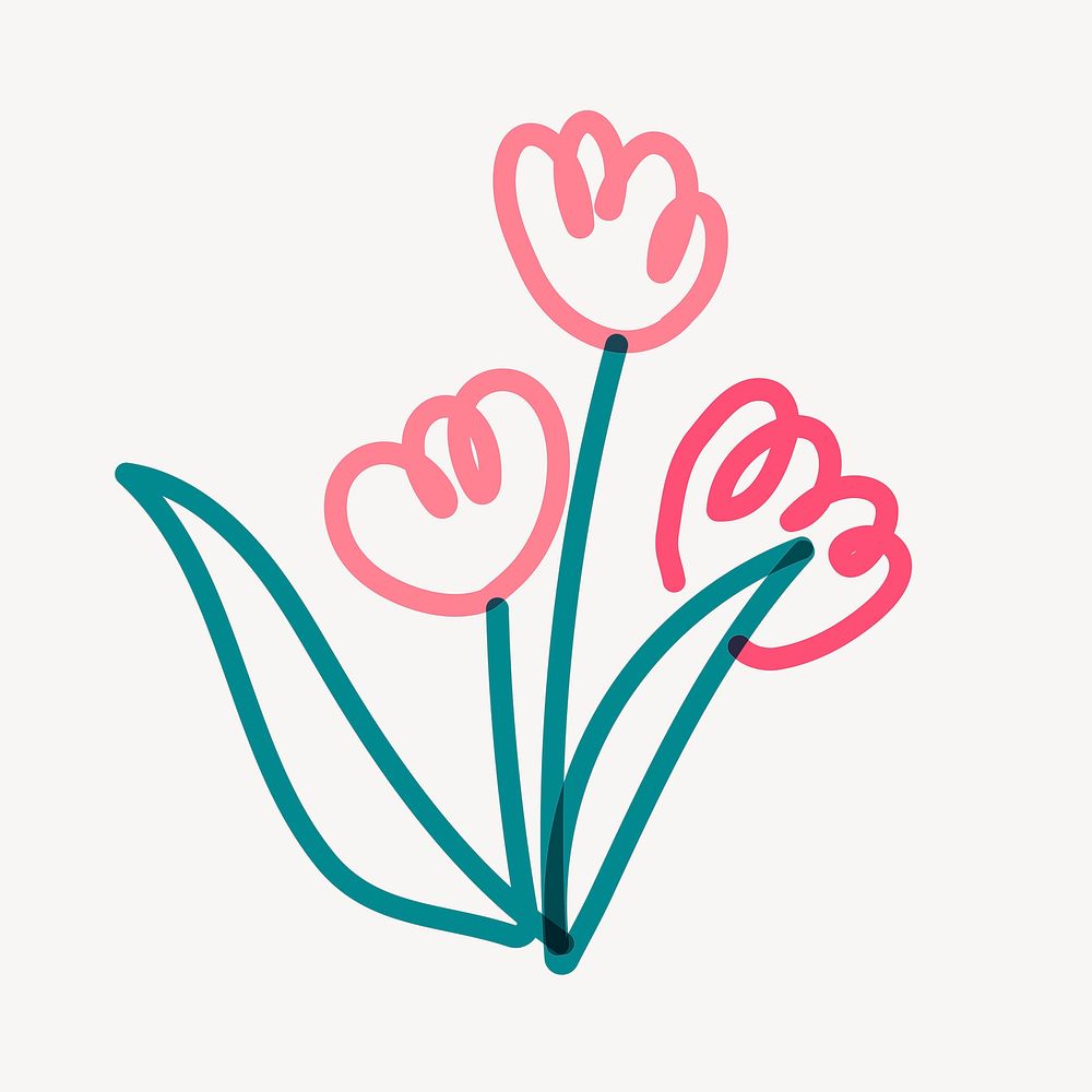 Tulip flower doodle clipart, pink cute design vector