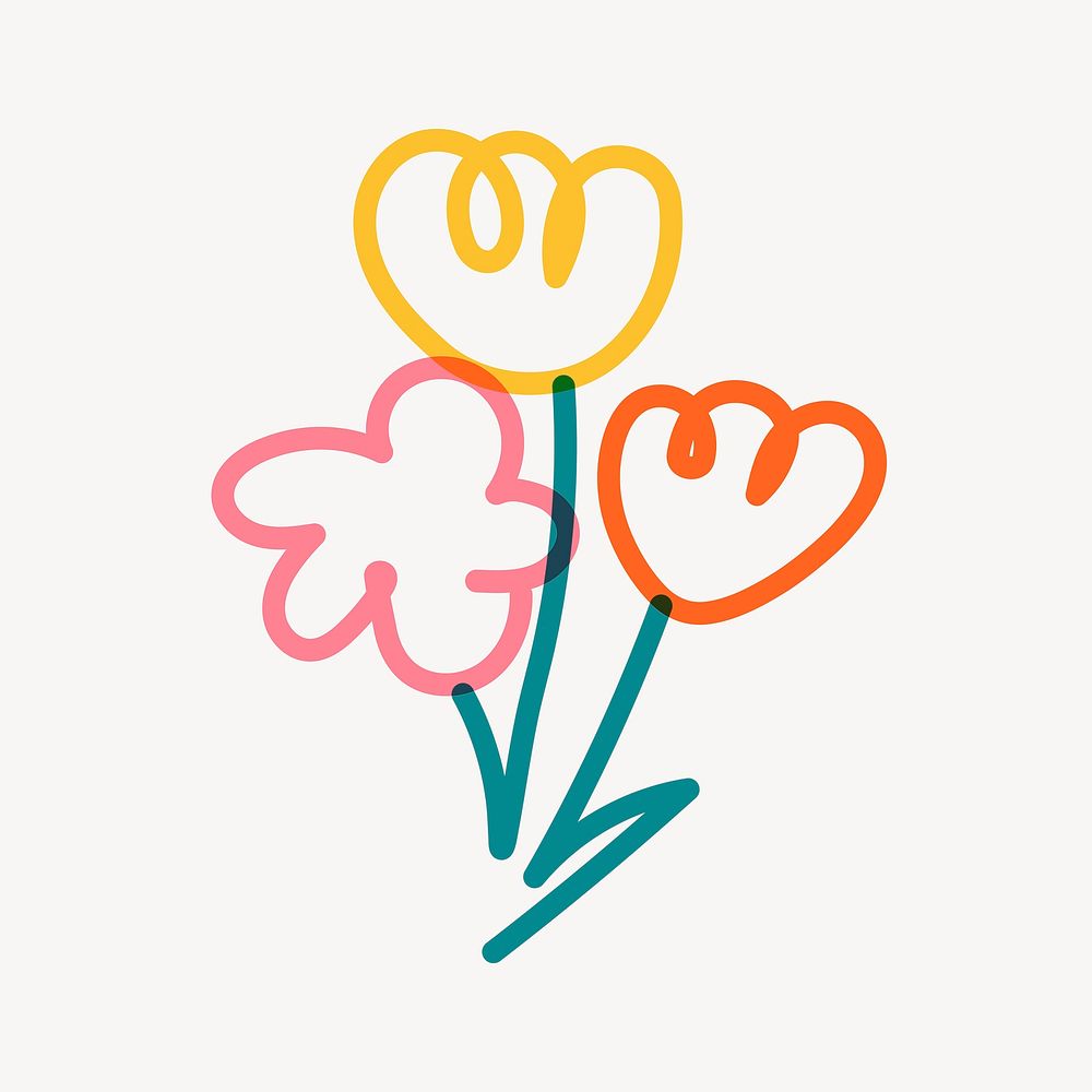 Flower bouquet clipart, colorful doodle collage element