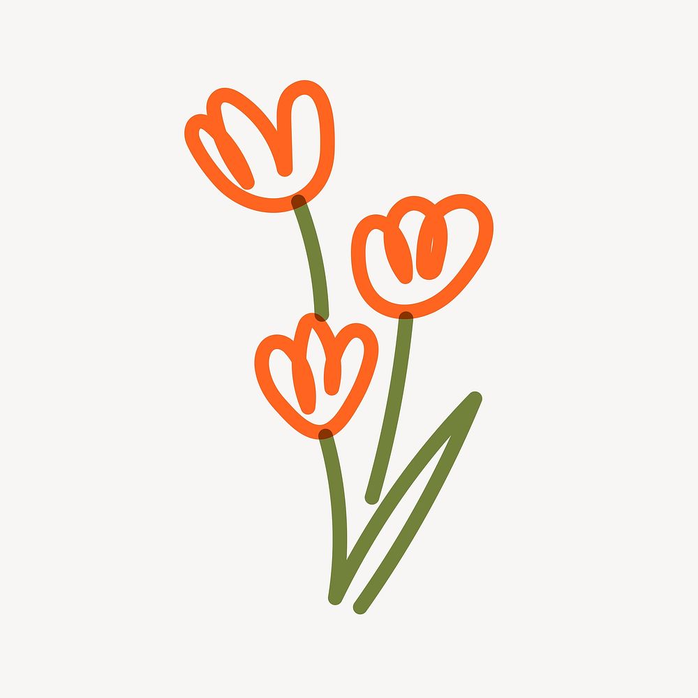 Tulip flower doodle clipart, orange cute design