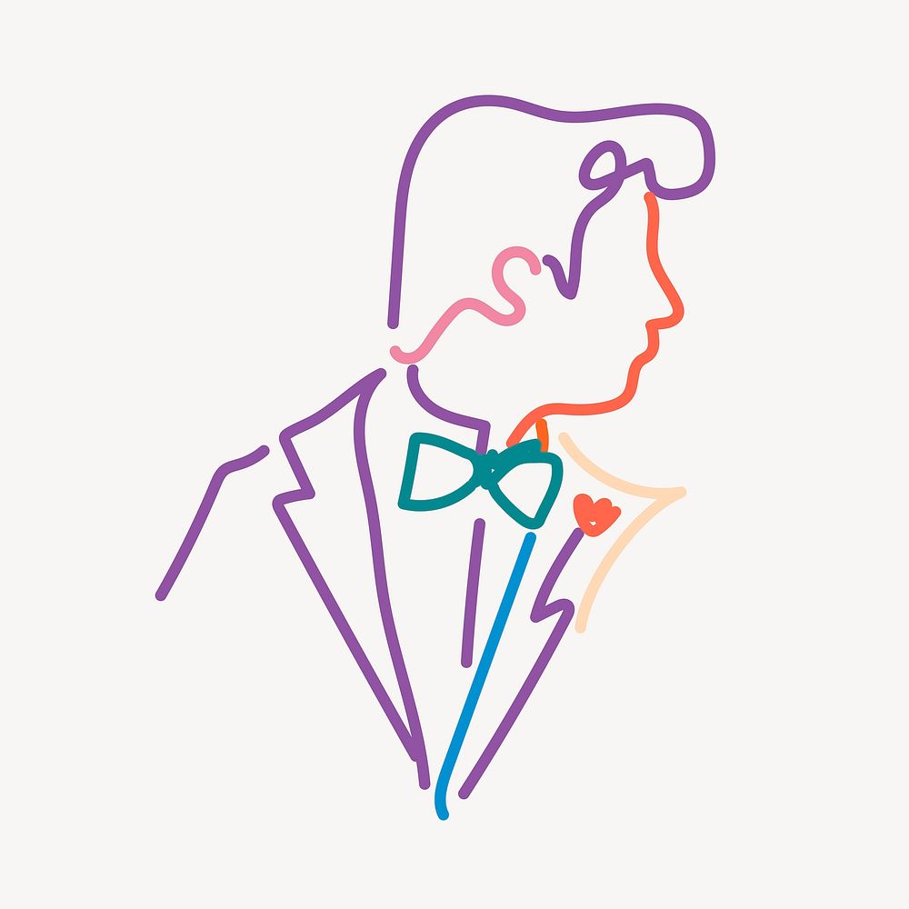 Man wearing suit line portrait, gay marriage campaign vector