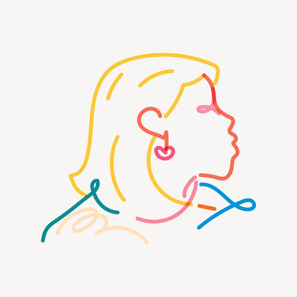 Colorful woman line portrait, LGBTQ equality campaign psd