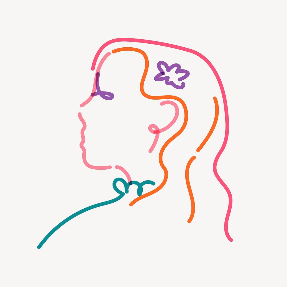 Colorful woman line portrait, LGBTQ equality campaign psd