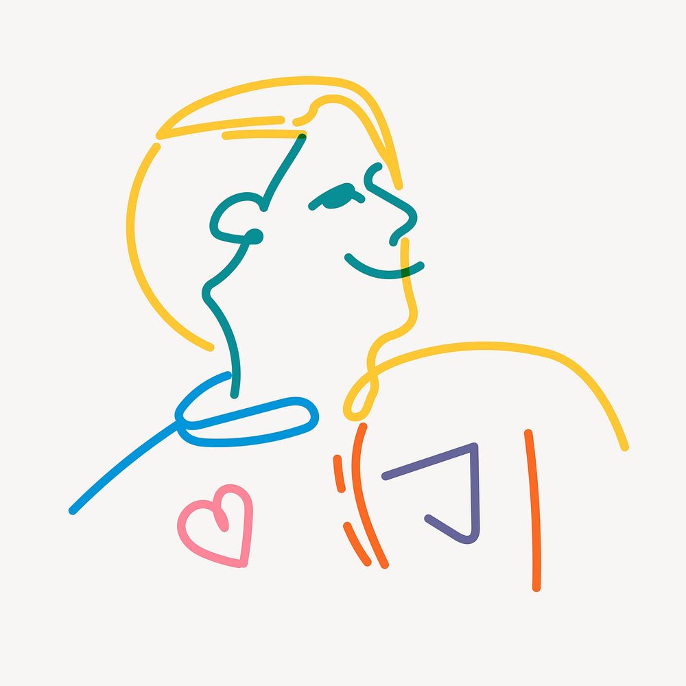 Non-binary person line portrait, gay pride celebration campaign psd