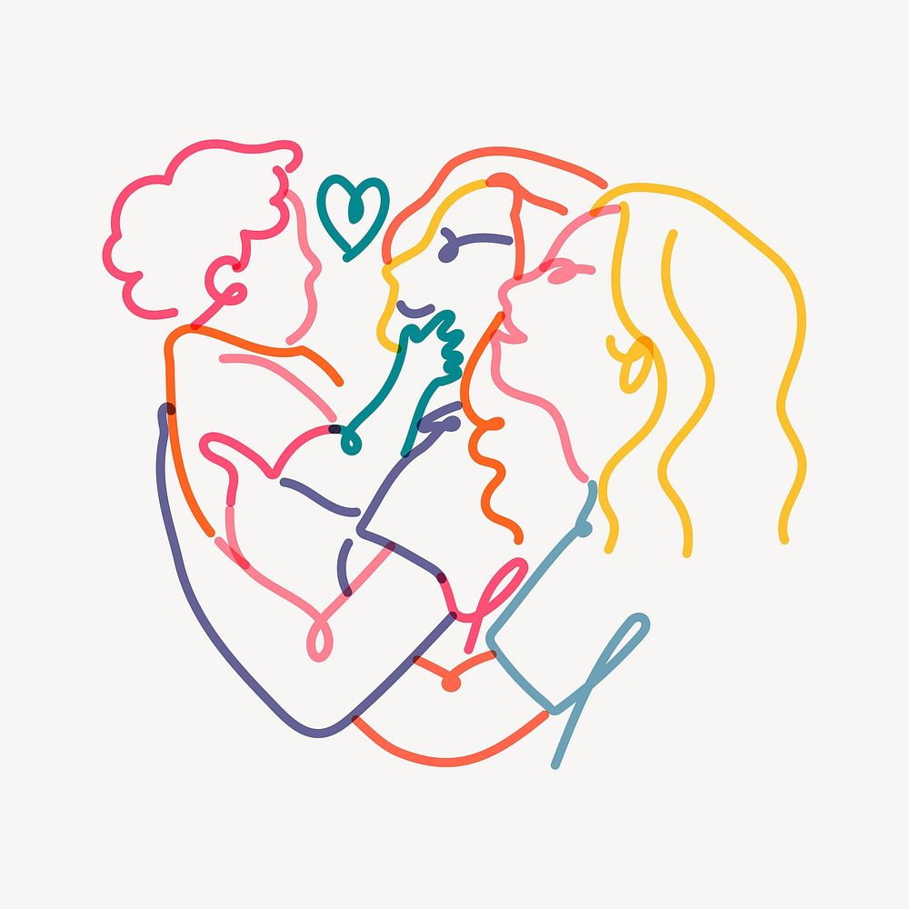 Lesbian family clipart, LGBTQ line portrait illustration