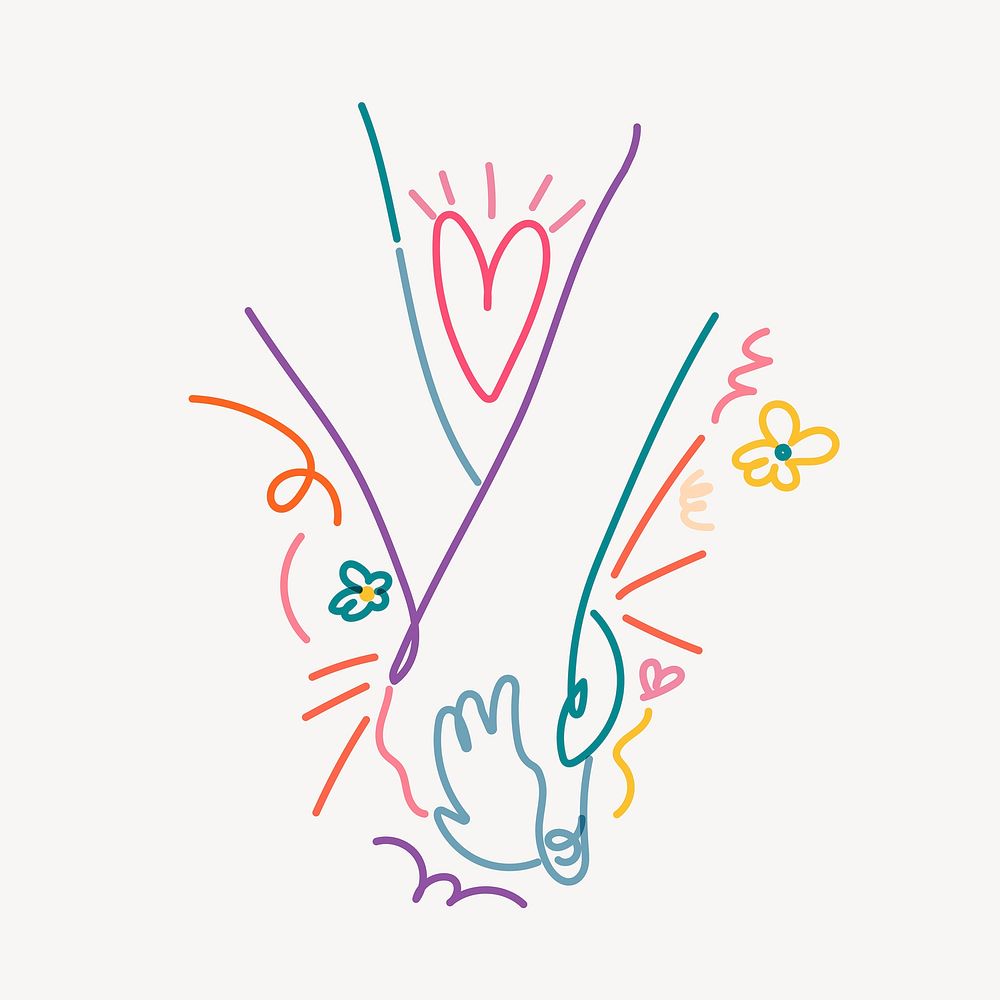 Colorful hands line clipart, LGBTQ celebration campaign vector