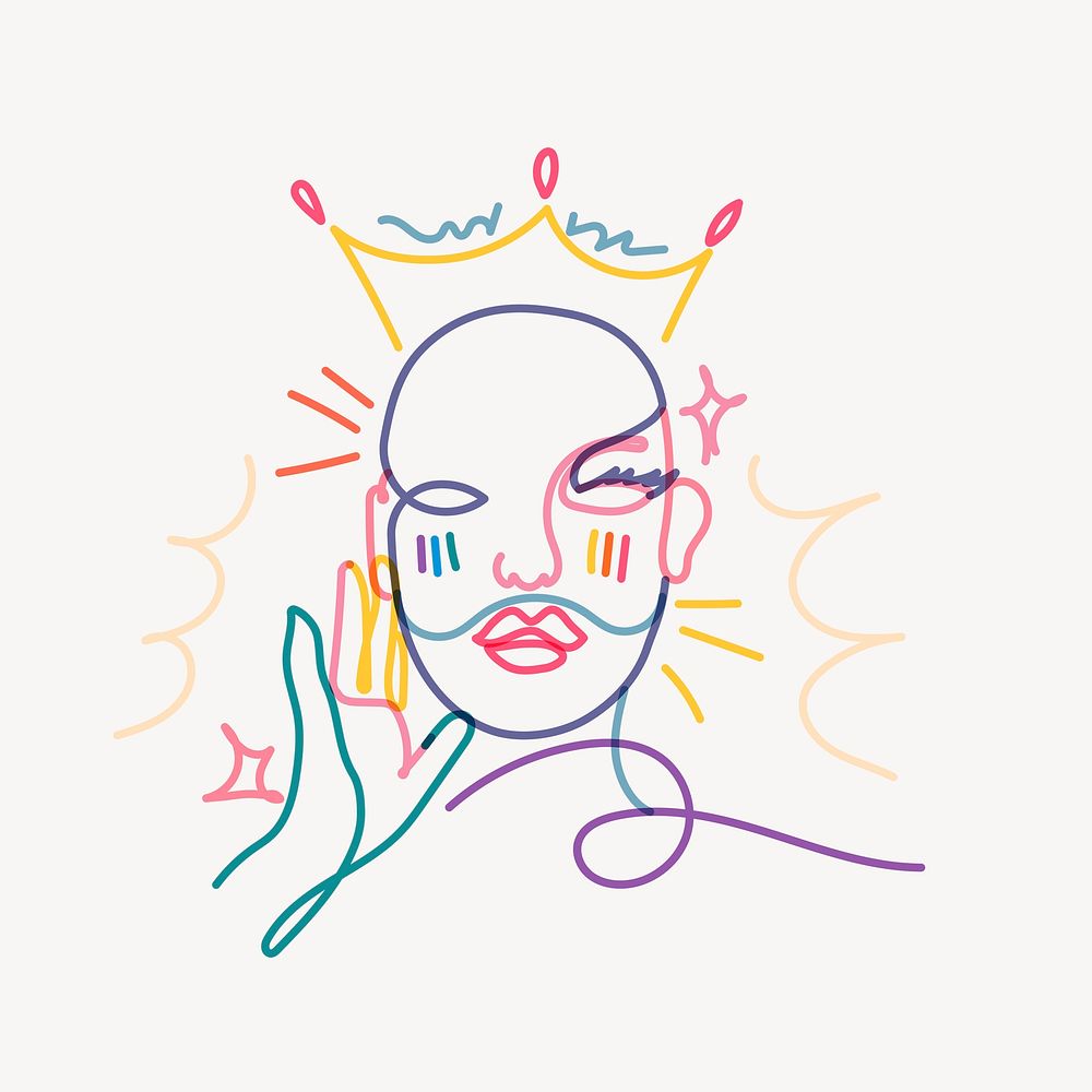 Drag queens sticker, LGBTQ line art illustration psd