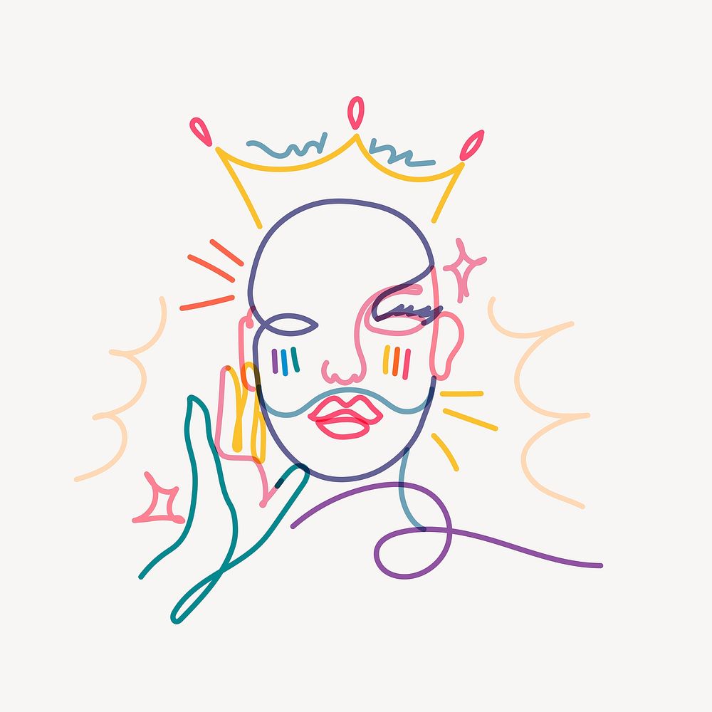 Drag queens sticker, LGBTQ line art illustration vector