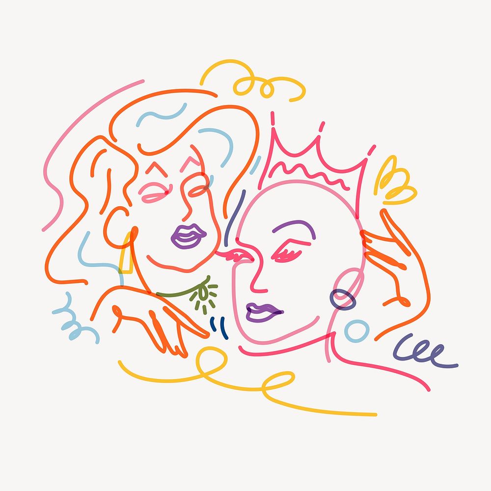 Drag queens sticker, LGBTQ line art illustration vector