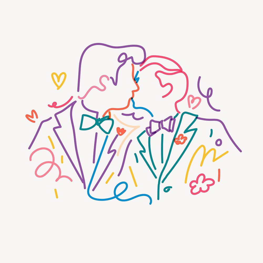 Gay couple kissing clipart, same-sex marriage illustration vector