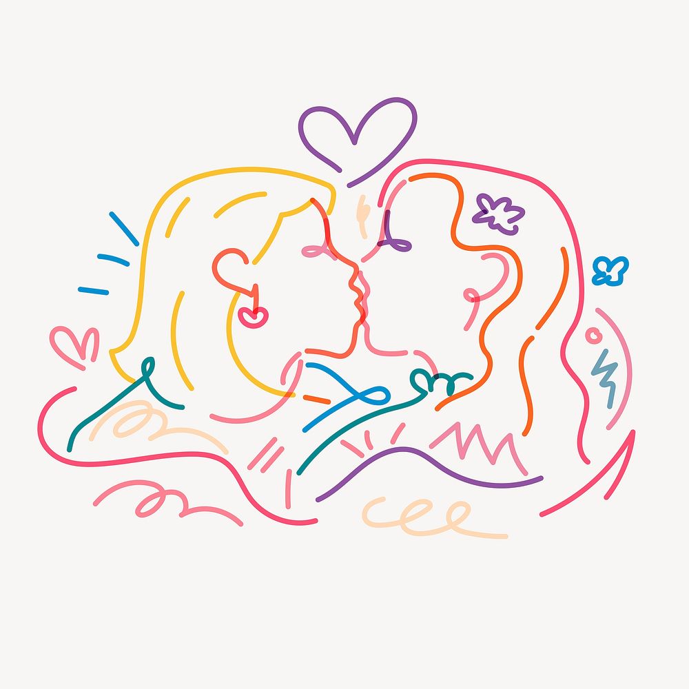 Lesbian couple kissing clipart, gay marriage illustration vector