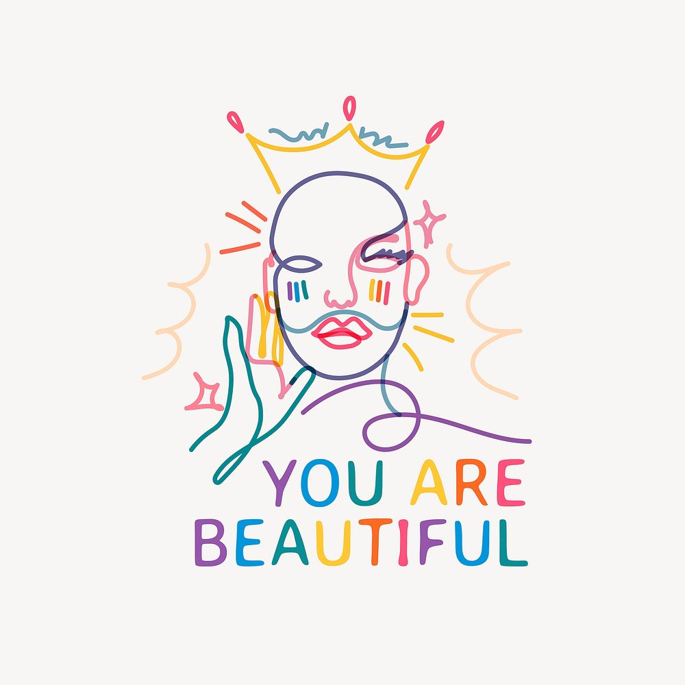 Drag queen clipart, LGBTQ celebration with you are beautiful quote