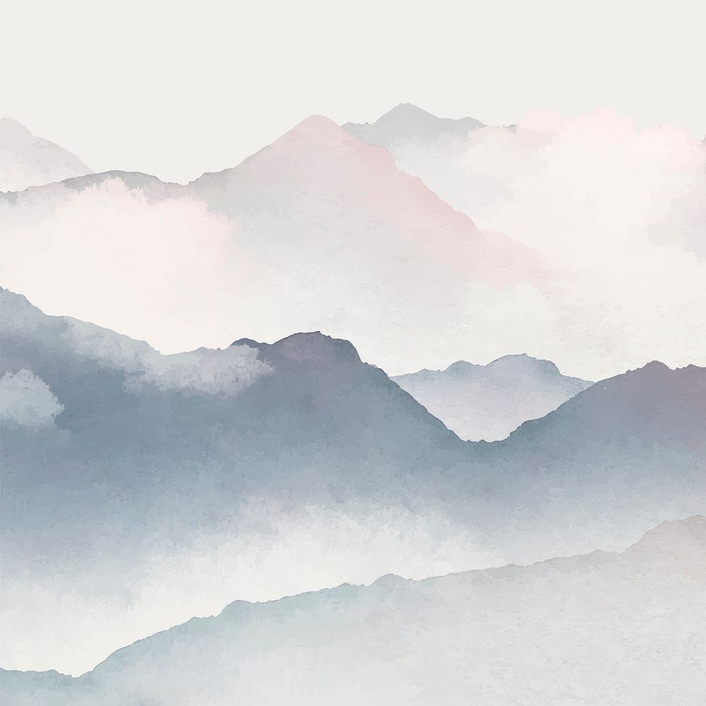 Foggy mountain background, watercolor aesthetic design vector