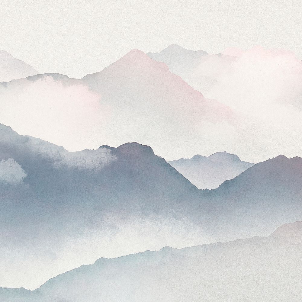 Foggy mountain background, watercolor aesthetic design psd