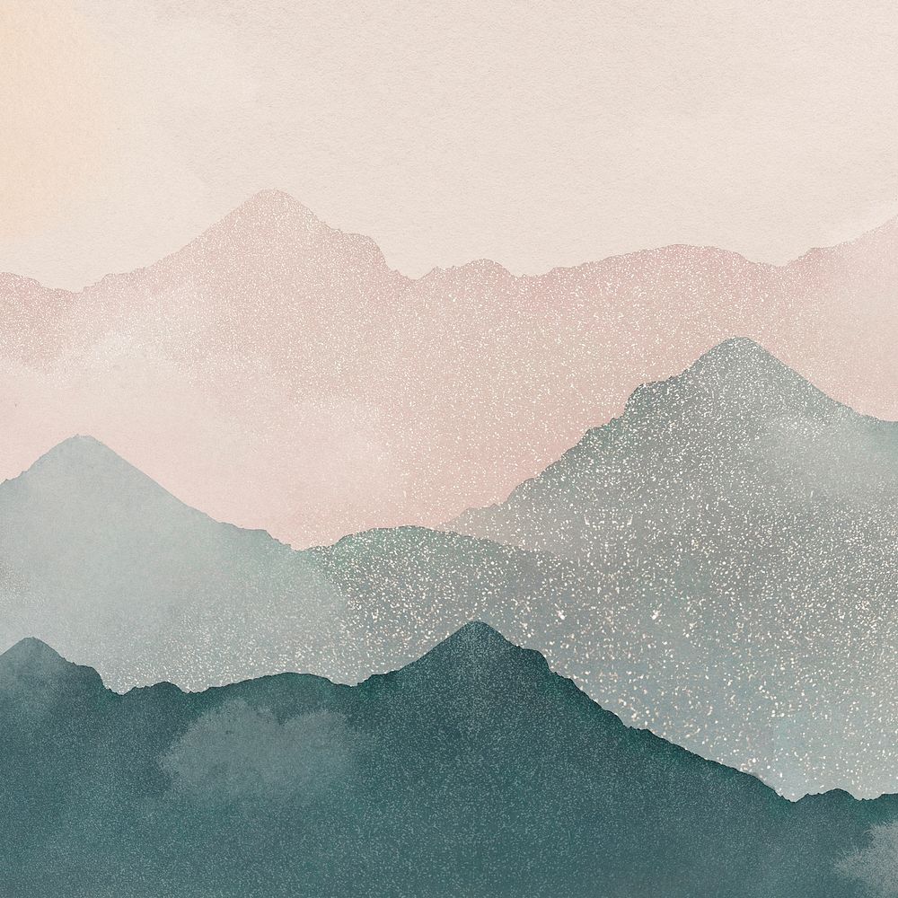 Green mountains background, watercolor nature design psd