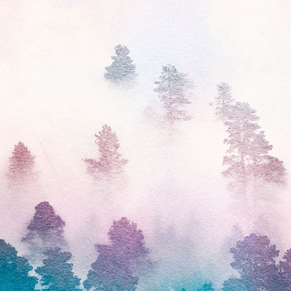 Purple forest background, foggy nature watercolor design psd