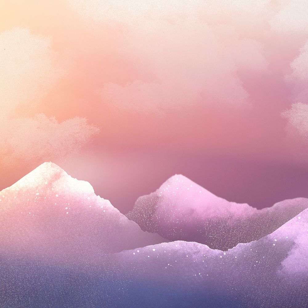Purple aesthetic sky background, watercolor border design psd