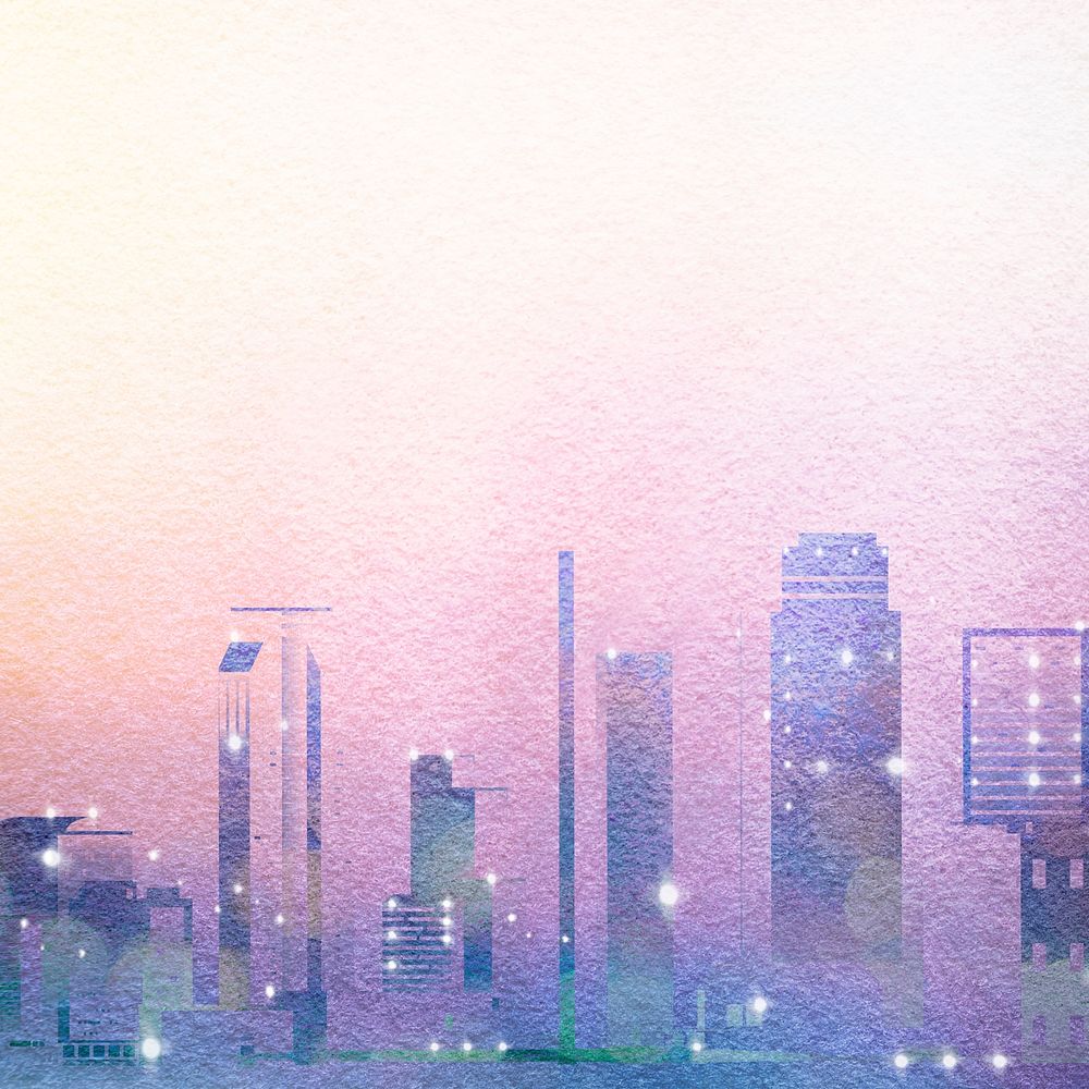 Watercolor city border background, building skyline 