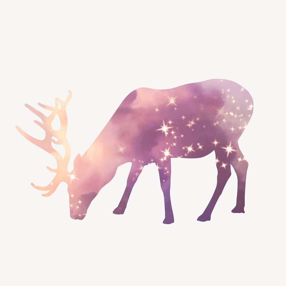 Eating stag silhouette sticker, aesthetic purple animal psd