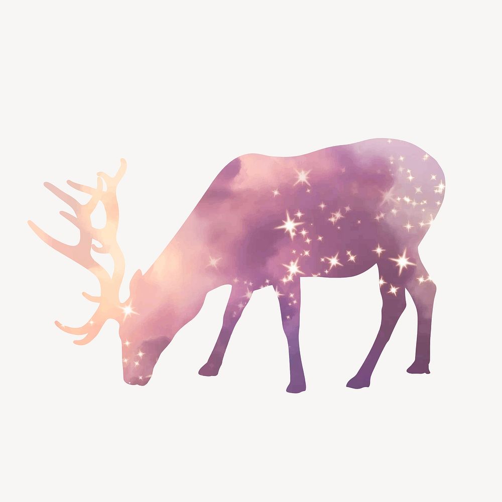 Eating stag silhouette sticker, aesthetic purple animal vector