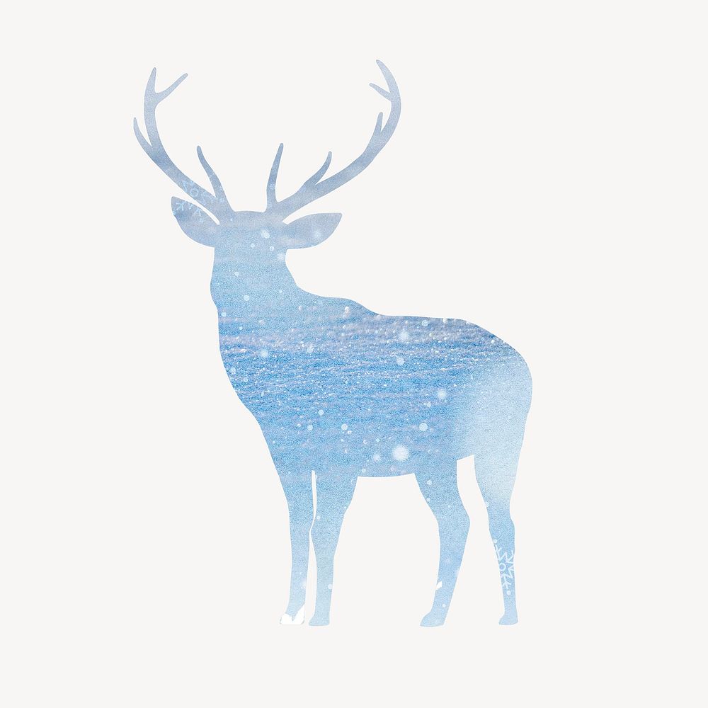 Blue stag silhouette sticker, aesthetic animal graphic psd