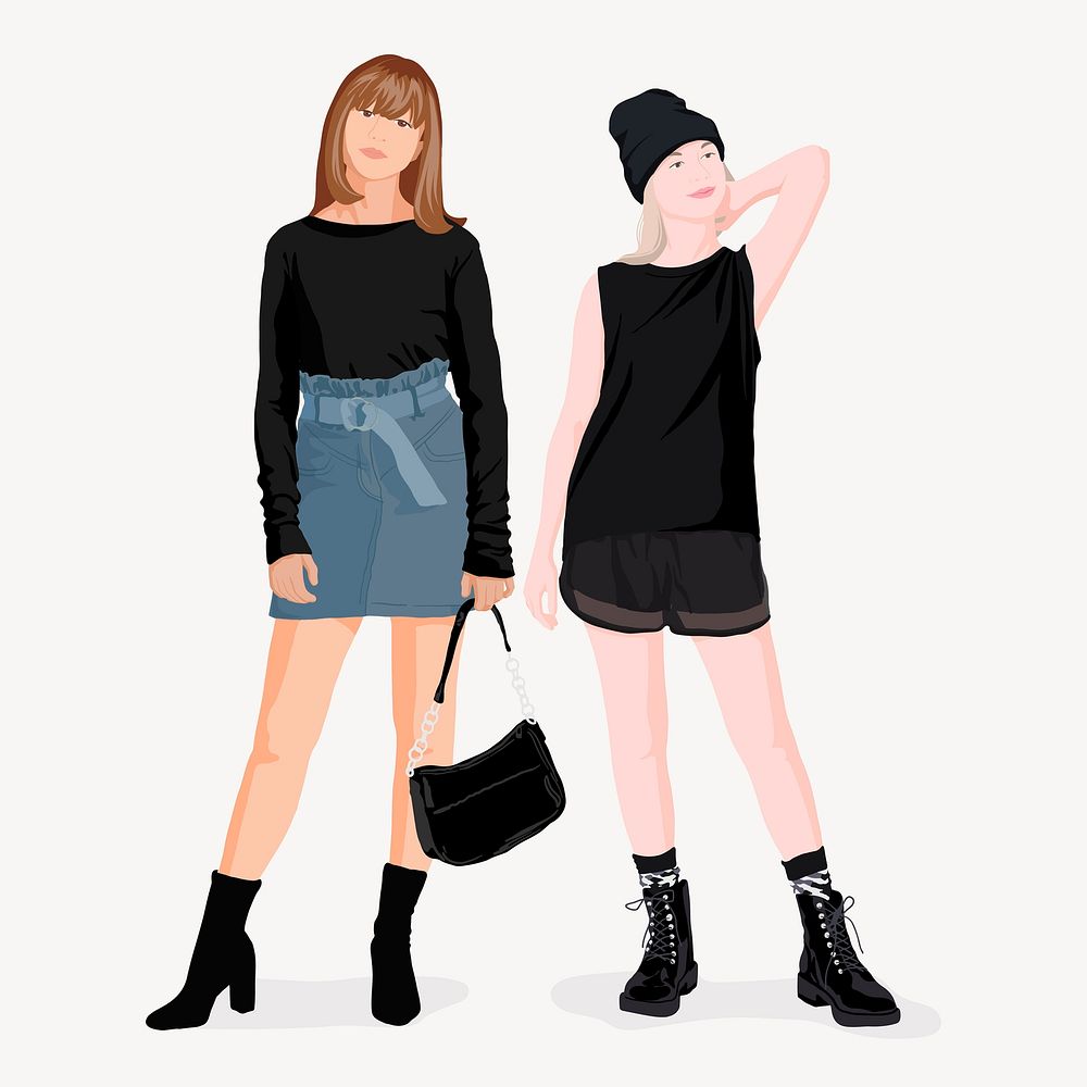 Two young women collage element, vector illustration