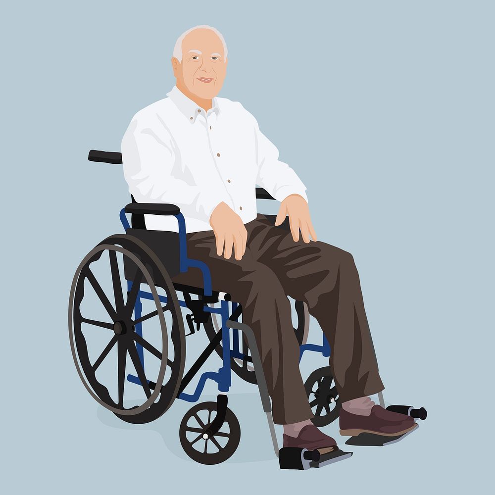 Man in wheelchair collage element, aesthetic illustration psd