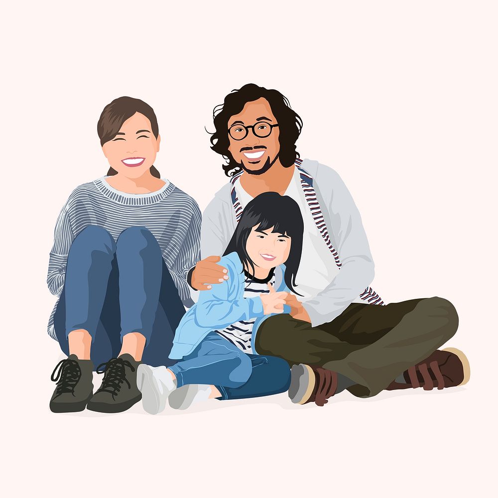 Japanese family collage element, aesthetic illustration psd