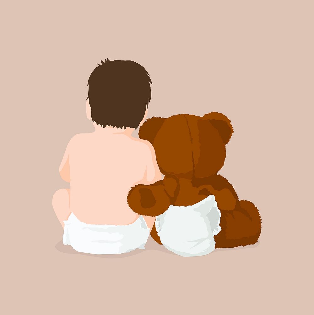 Baby & teddy bear collage element, vector illustration