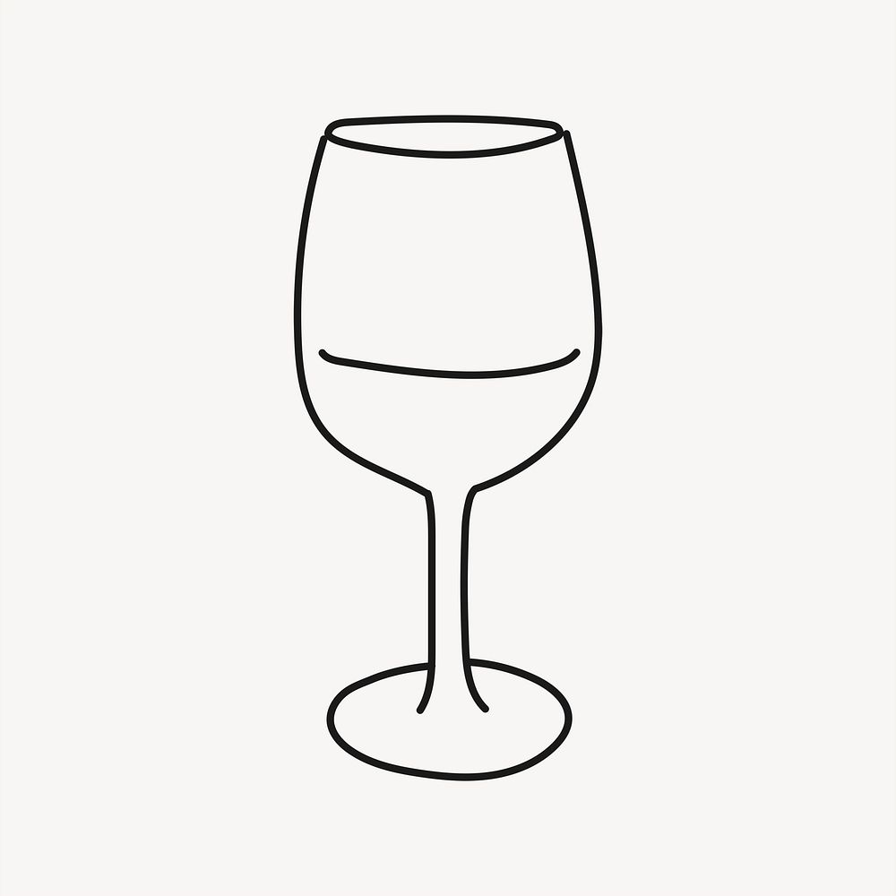 Wine glass doodle clipart, drinks, beverage line art illustration psd