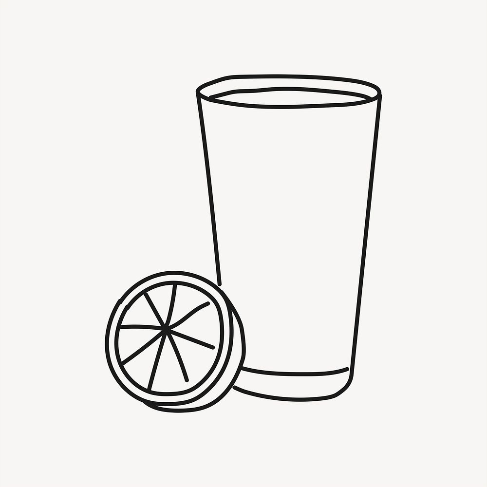 Orange juice glass doodle clipart, drinks, beverage line art illustration psd