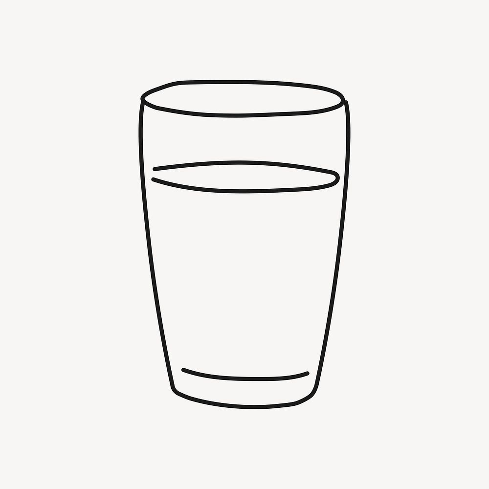 Glass of water drawing, cute beverage line art