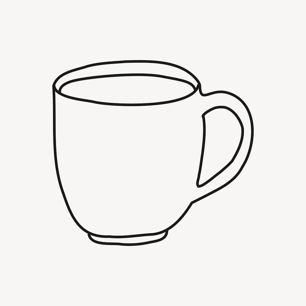 Coffee mug doodle sticker, drinks, beverage line art illustration vector