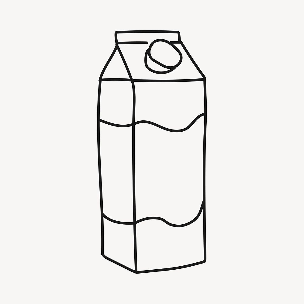 Milk carton doodle sticker, drinks, beverage line art illustration vector