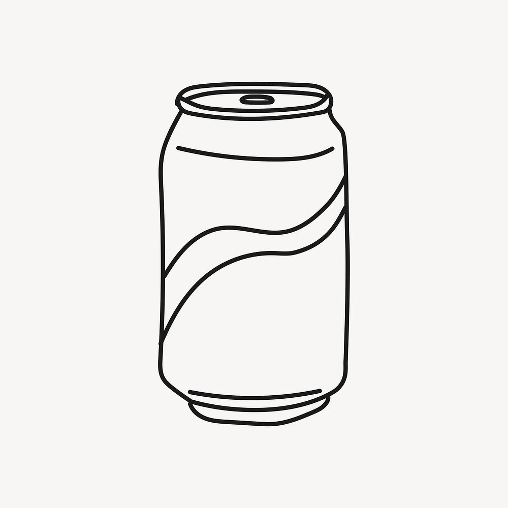 Soda can doodle sticker, drinks, beverage line art illustration vector