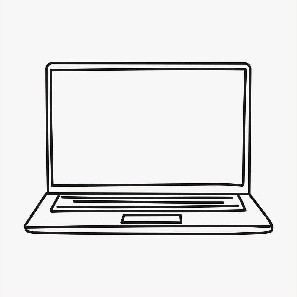 Laptop sticker, digital device doodle line art psd