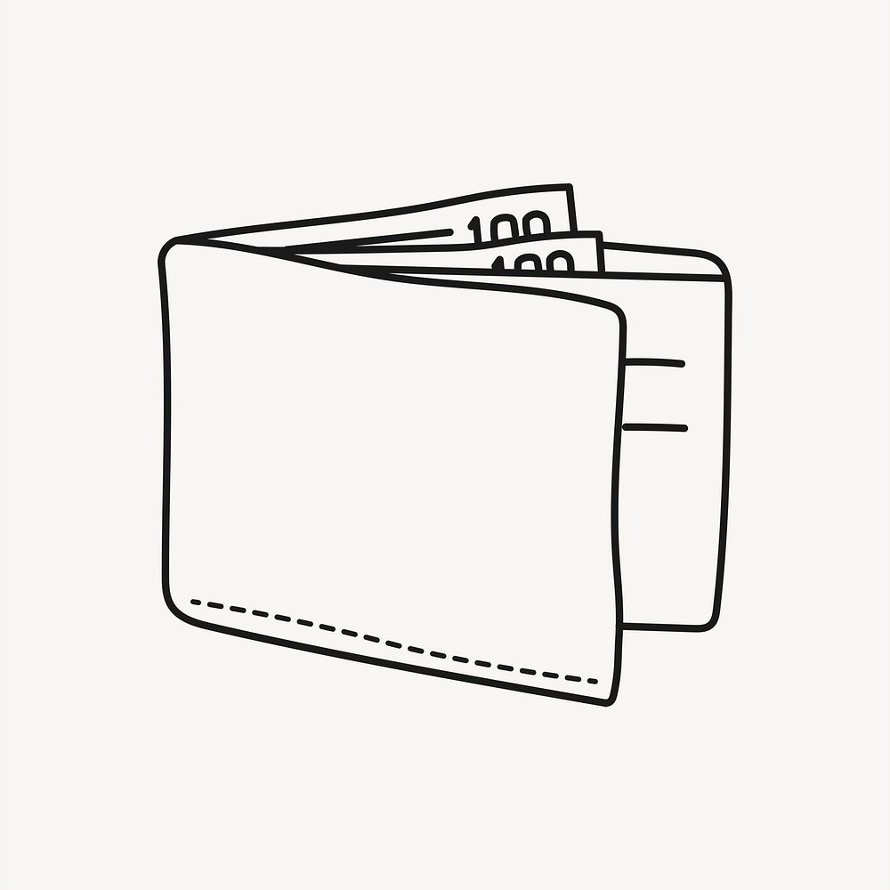 Wallet sticker, finance, money doodle line art psd