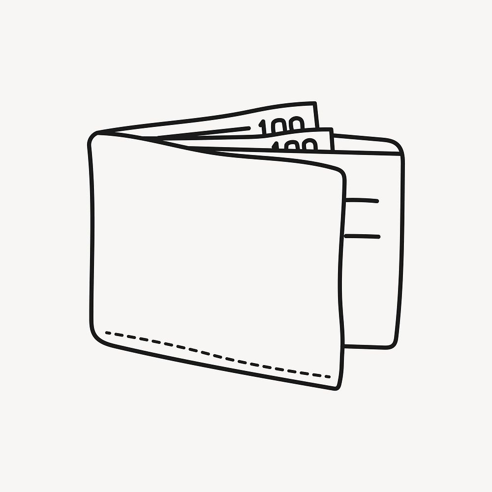 Wallet clipart, finance, money line art doodle vector