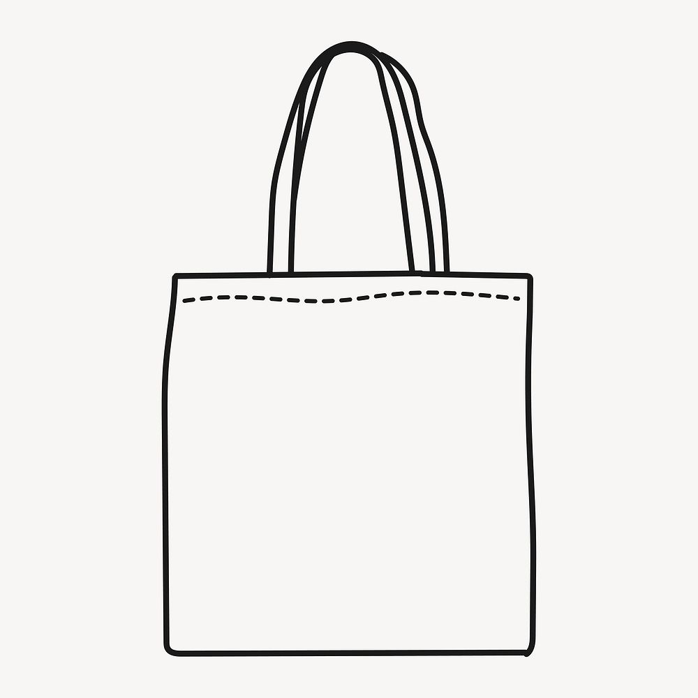 Canvas tote bag clipart, eco-friendly product line art doodle vector