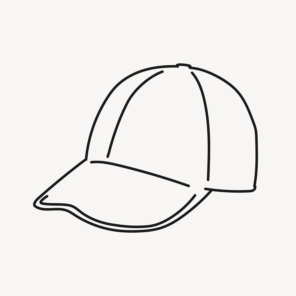 Baseball cap doodle drawing, apparel line art illustration