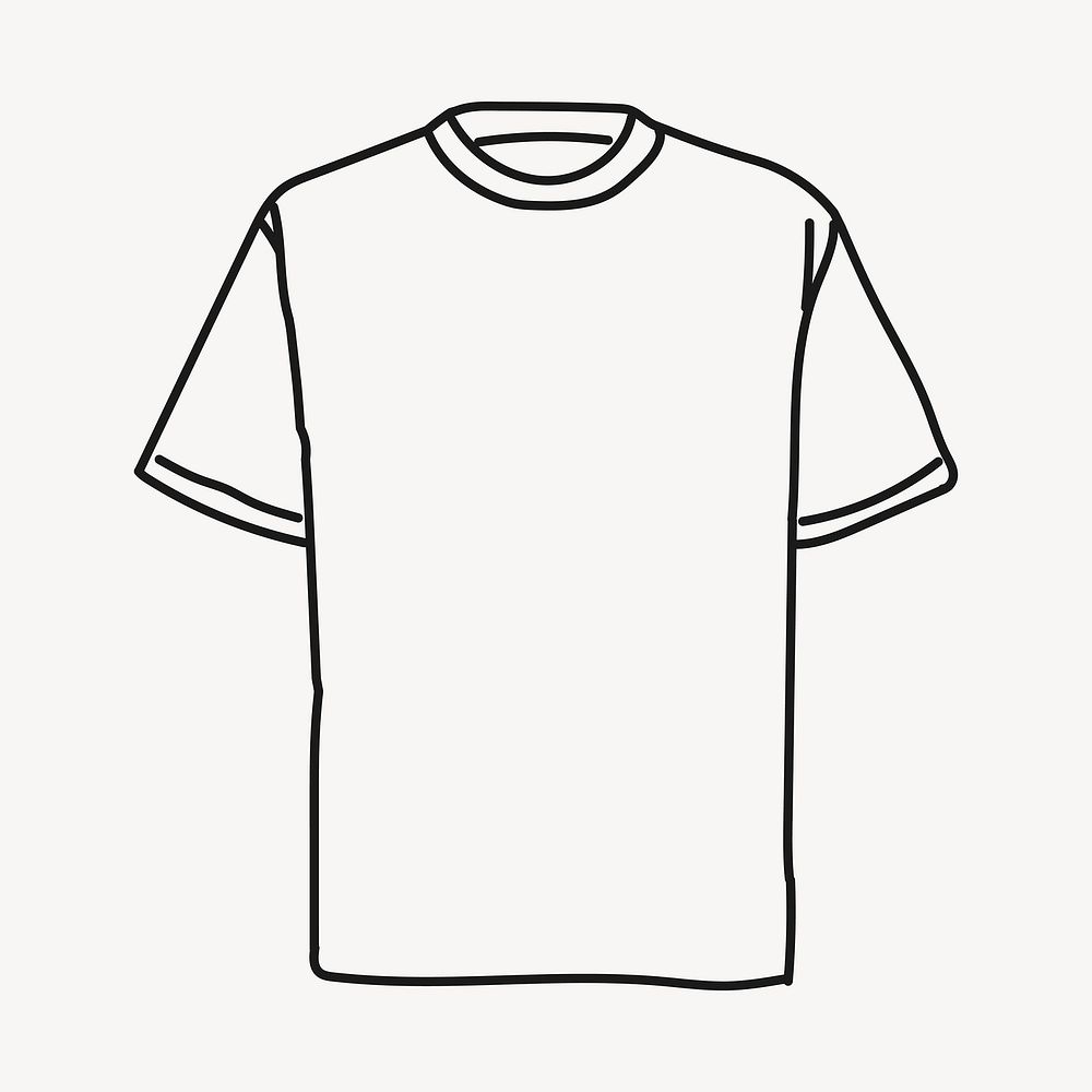 White t-shirt doodle drawing, casual fashion line art illustration