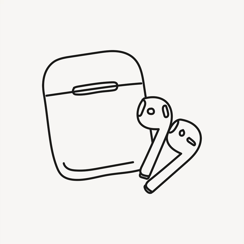 Wireless earphones sticker, gadget doodle line art psd